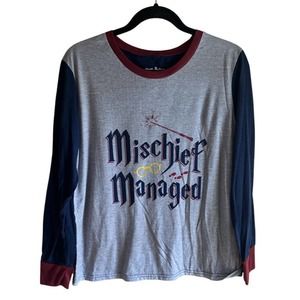 Harry Potter Mischief Managed Size Large LS Raglan Tee Grey Navy Blue